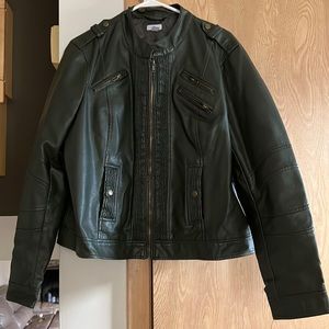 Pleather olive moto jacket.